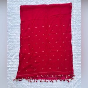 Eileen Fisher Bright Pink Embroidered Tassel Scarf